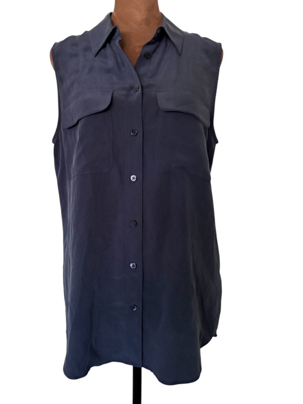 Equipment Femme Slim Signature Silk Blouse Peacoat Navy Sleeveless S $188 NWOT - Picture 4 of 8